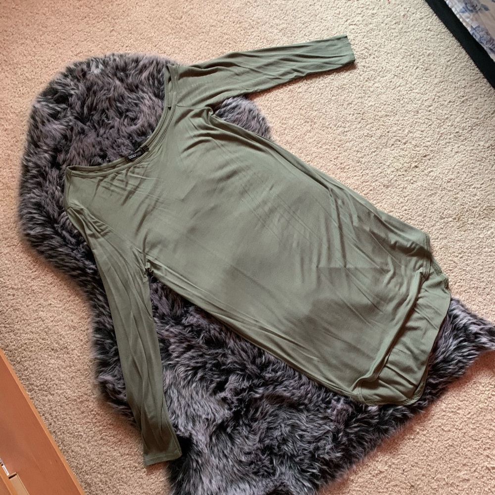 Green khaki off the shoulder dress